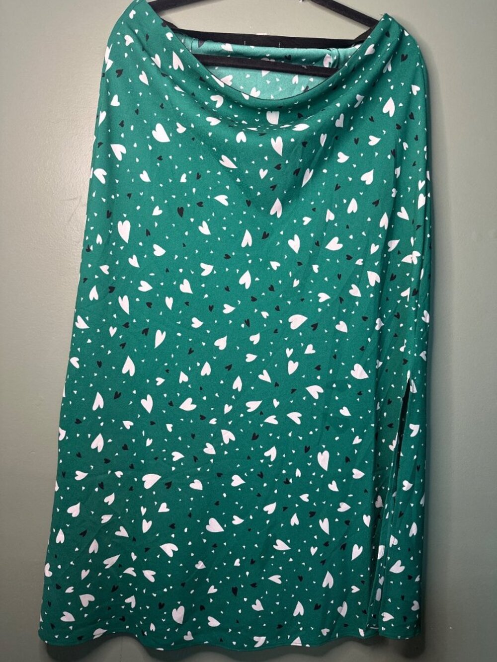 LOFT Green Floral Maxi Skirt Side Slit White Print Boho  Size L romantic artsy